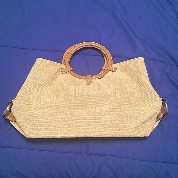 Fossil Handbags - Vintage Fossil woven tan satchel handbag